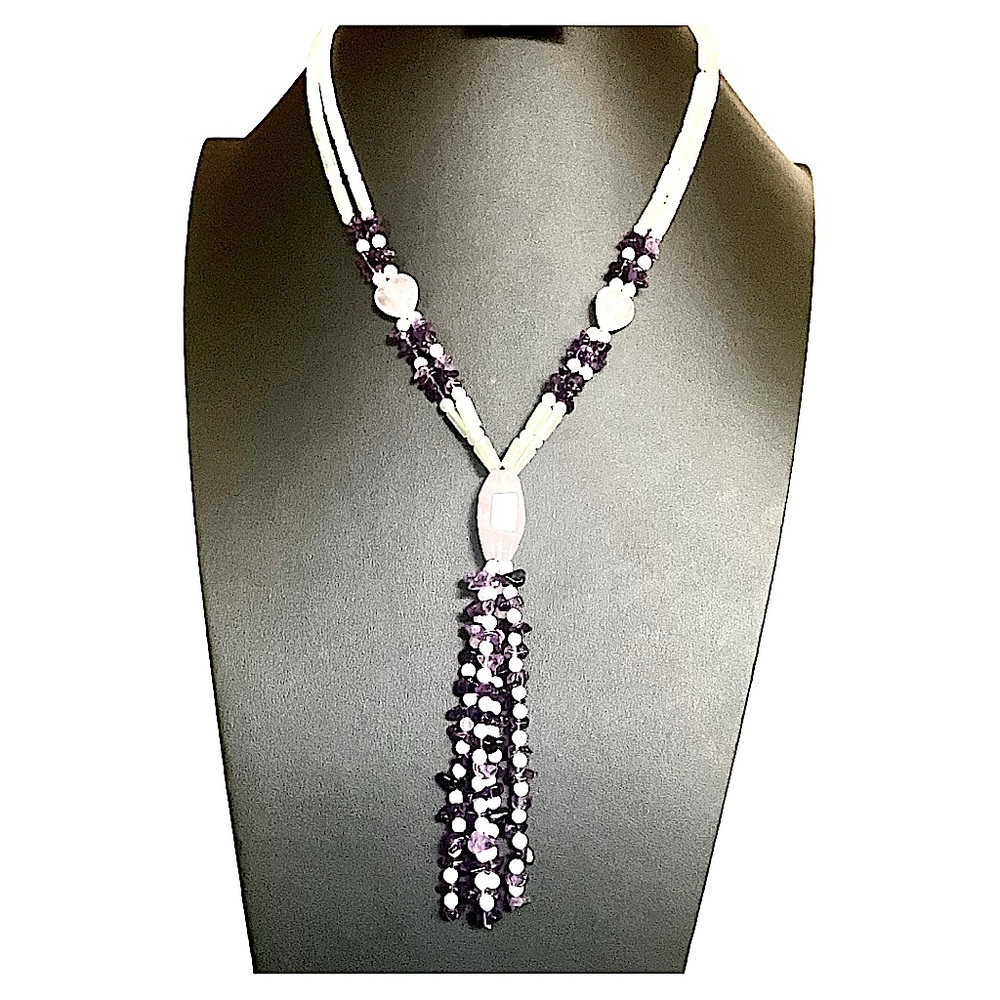 JAY KING DRT Rose Quartz, Amethyst Tassel Necklace 24". Sterling Silver stamped